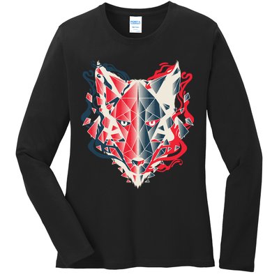 Wolf Head Polygonal Ladies Long Sleeve Shirt
