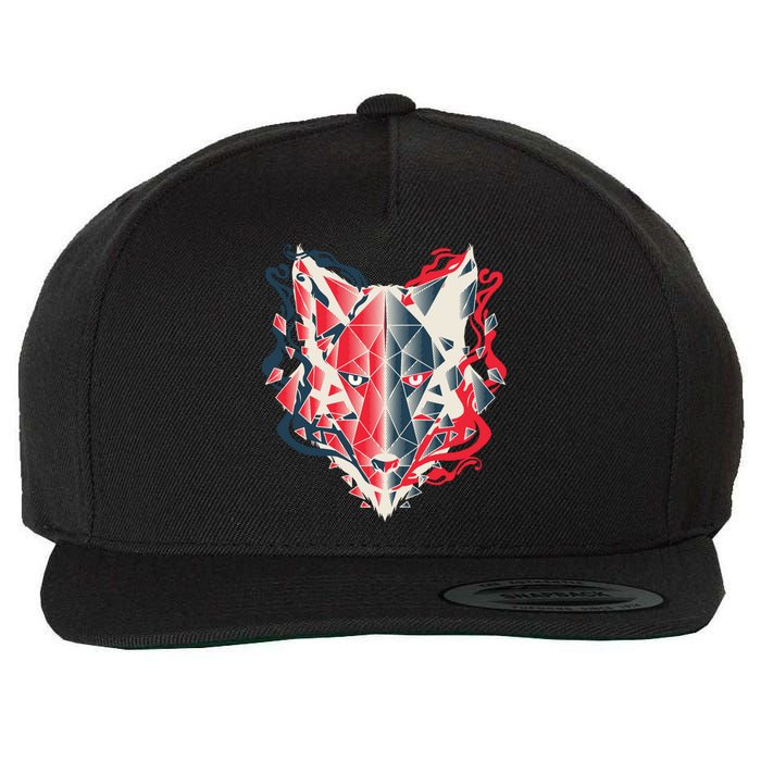 Wolf Head Polygonal Wool Snapback Cap