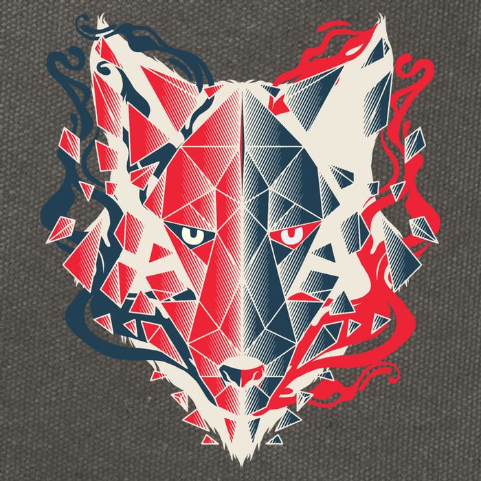 Wolf Head Polygonal Cotton Canvas Backpack