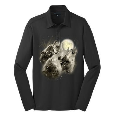 Wolf Howl Silk Touch Performance Long Sleeve Polo