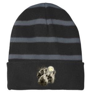 Wolf Howl Striped Beanie with Solid Band