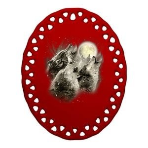 Wolf Howl Ceramic Oval Ornament