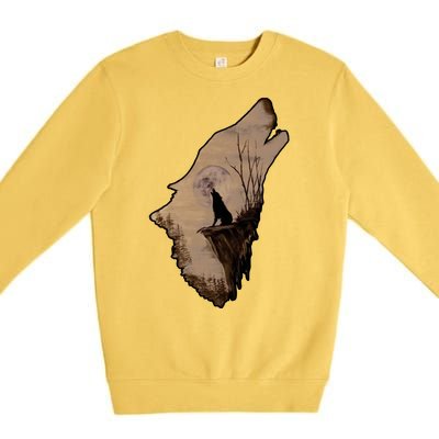 Wolf Howling Alone Premium Crewneck Sweatshirt