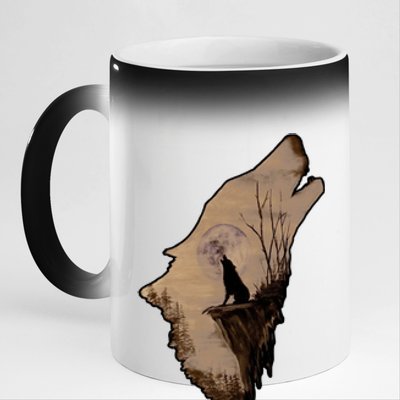 Wolf Howling Alone 11oz Black Color Changing Mug