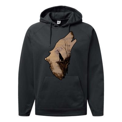 Wolf Howling Alone Performance Fleece Hoodie