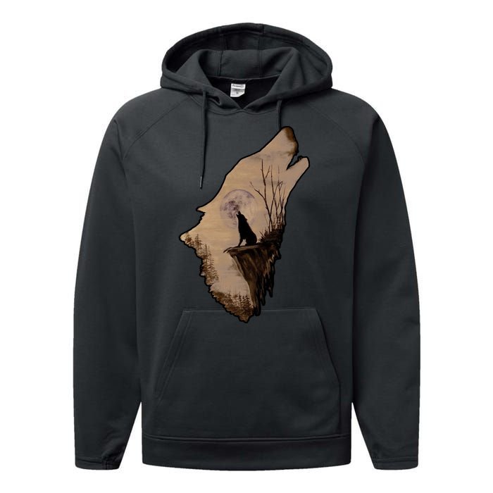 Wolf Howling Alone Performance Fleece Hoodie