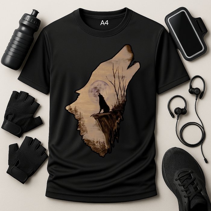 Wolf Howling Alone Cooling Performance Crew T-Shirt