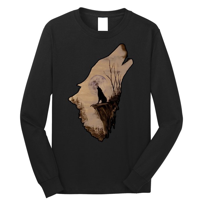 Wolf Howling Alone Long Sleeve Shirt