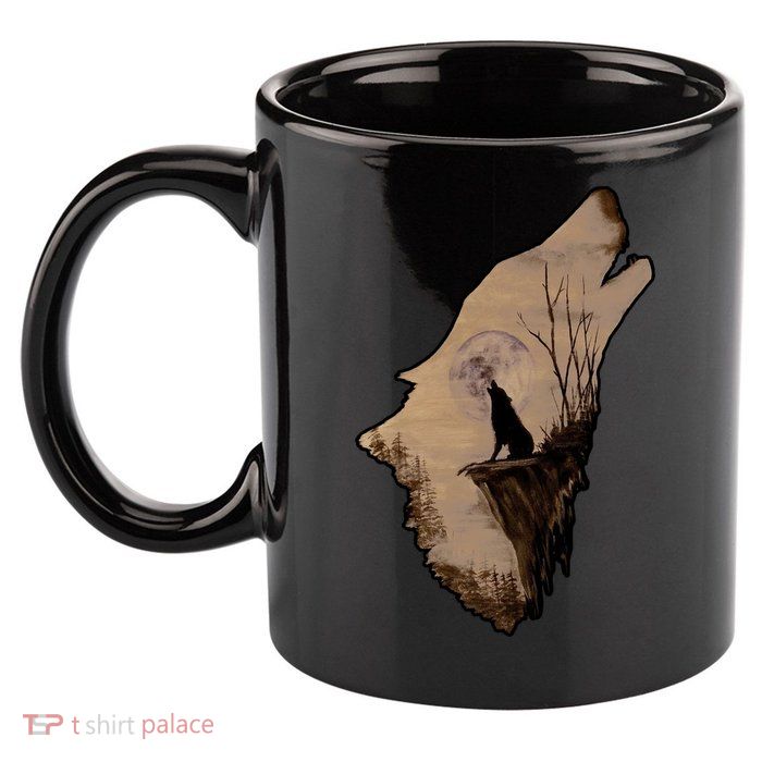 Wolf Howling Alone 11oz C Handle Ceramic Mug