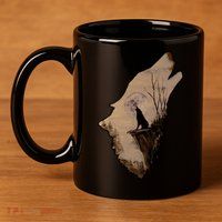 Wolf Howling Alone 11oz C Handle Ceramic Mug