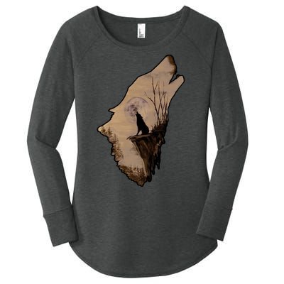 Wolf Howling Alone Women's Perfect Tri Tunic Long Sleeve Shirt