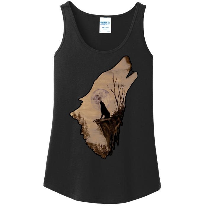 Wolf Howling Alone Ladies Essential Tank