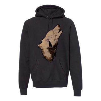 Wolf Howling Alone Premium Hoodie