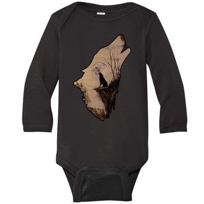 Wolf Howling Alone Baby Long Sleeve Bodysuit