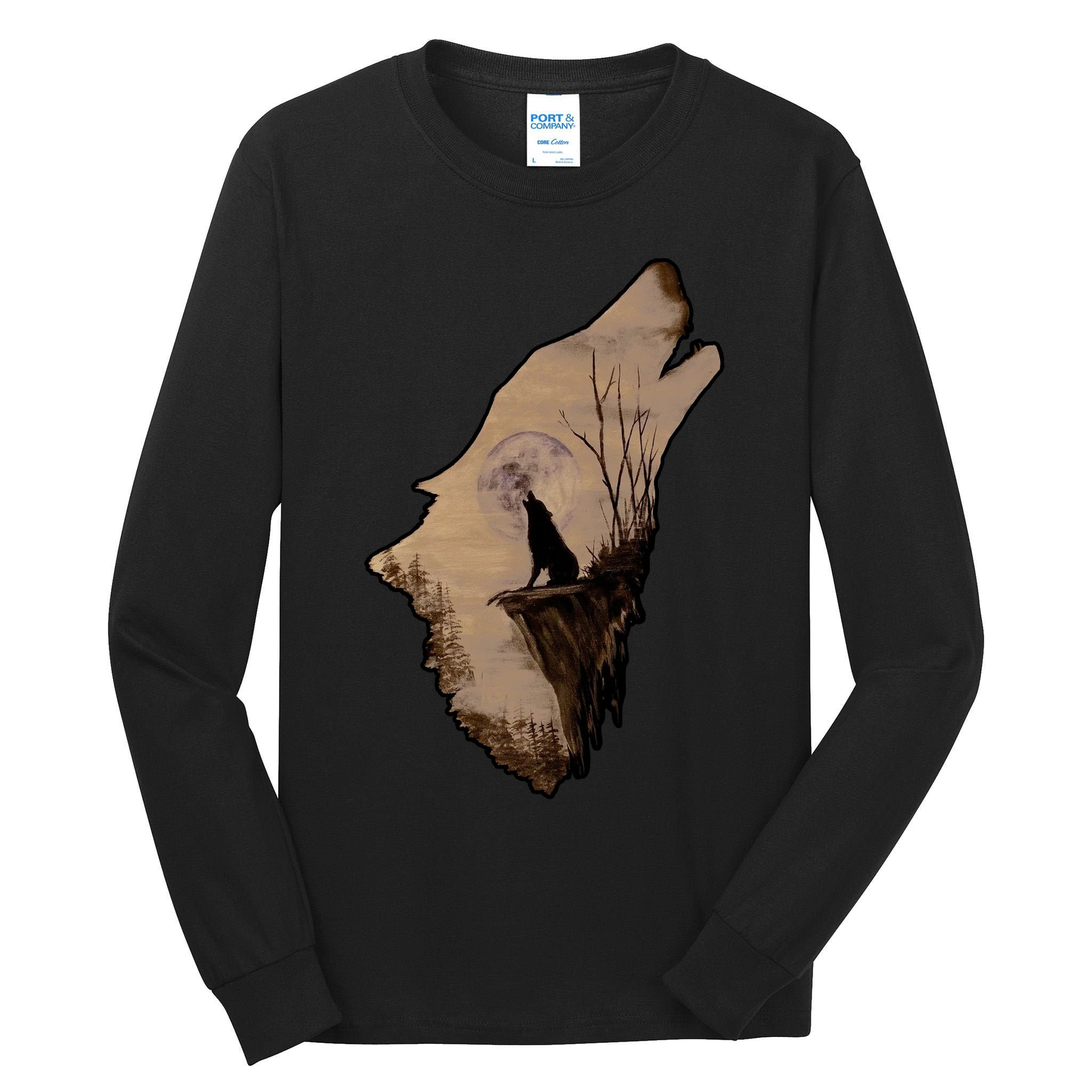Wolf Howling Alone Tall Long Sleeve T-Shirt