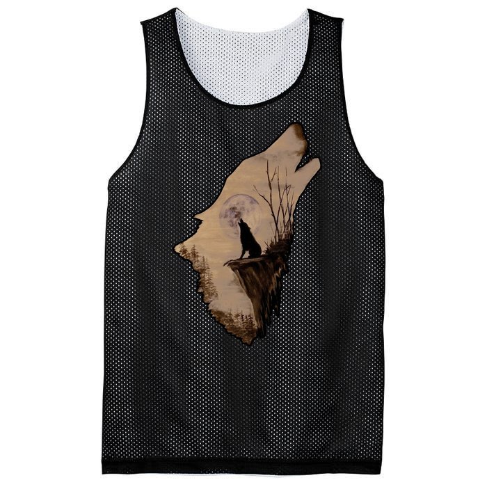 Wolf Howling Alone Mesh Reversible Basketball Jersey Tank