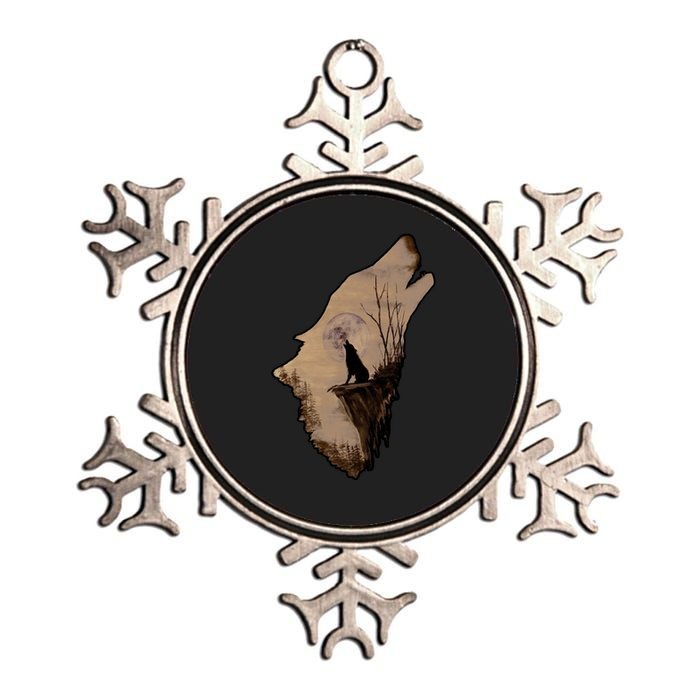 Wolf Howling Alone Metallic Star Ornament