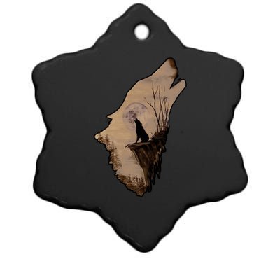 Wolf Howling Alone Ceramic Star Ornament