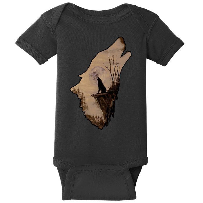 Wolf Howling Alone Baby Bodysuit