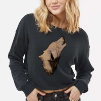 Wolf Howling Alone Cropped Pullover Crew