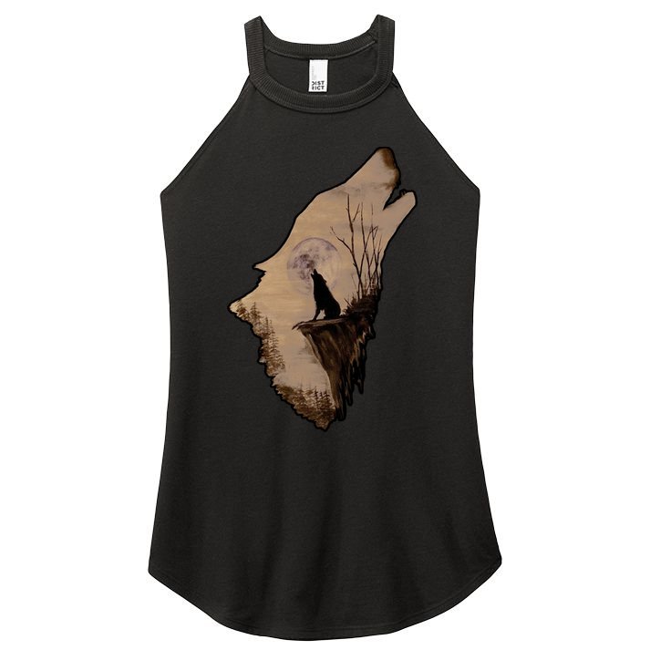 Wolf Howling Alone Women's Perfect Tri Rocker Tank