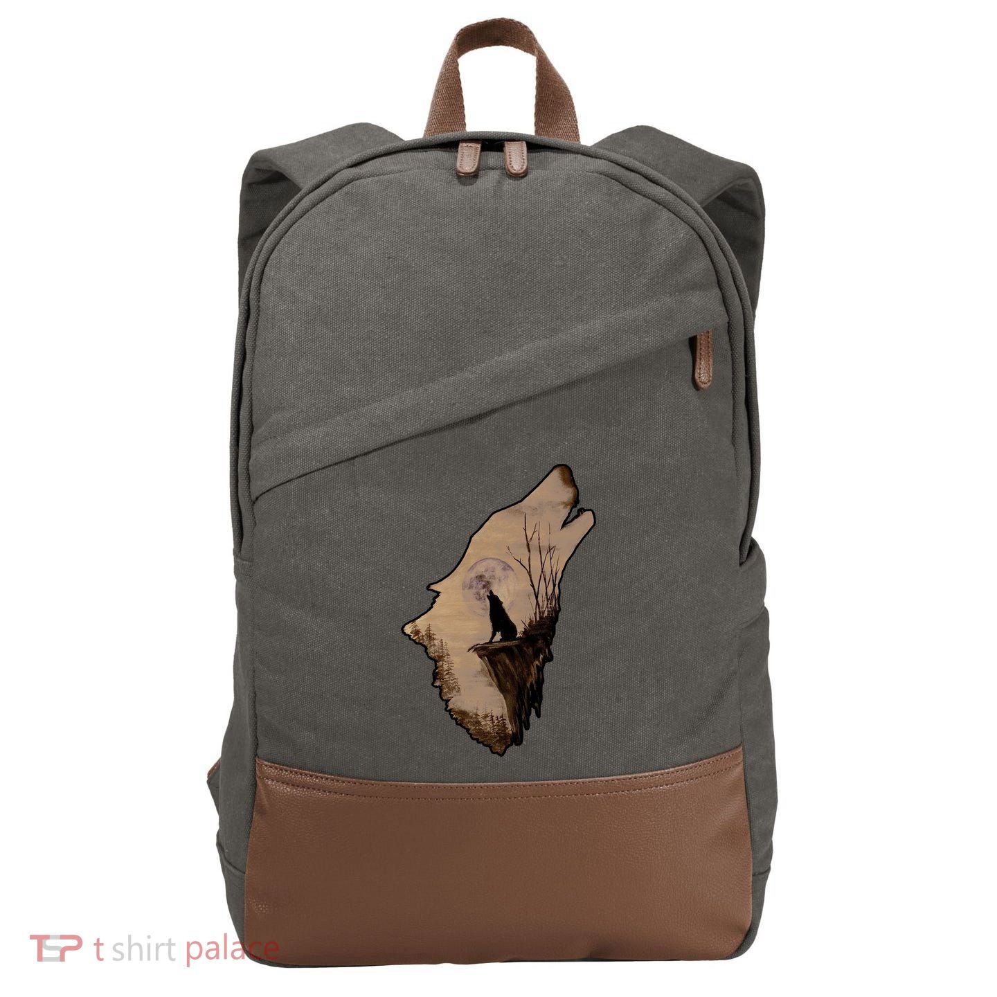 Wolf Howling Alone Cotton Canvas Backpack