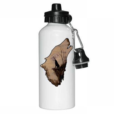 Wolf Howling Alone Aluminum Water Bottle