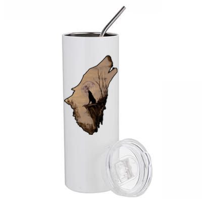 Wolf Howling Alone Stainless Steel Tumbler