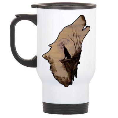 Wolf Howling Alone Stainless Steel Travel Mug