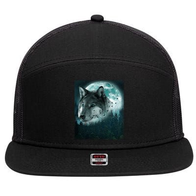 Wolf Moon Forest Wilderness  7 Panel Mesh Trucker Snapback Hat