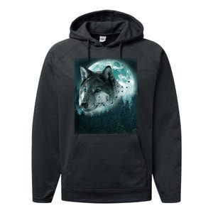 Wolf Moon Forest Wilderness  Performance Fleece Hoodie