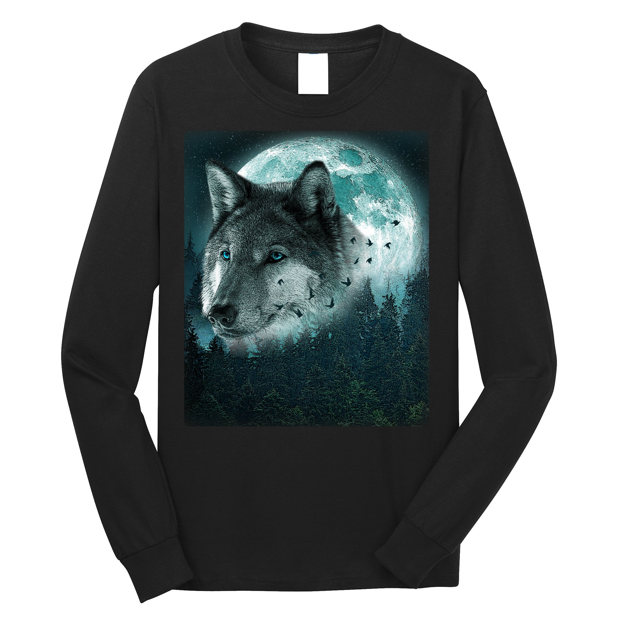 Wolf Moon Forest Wilderness  Long Sleeve Shirt
