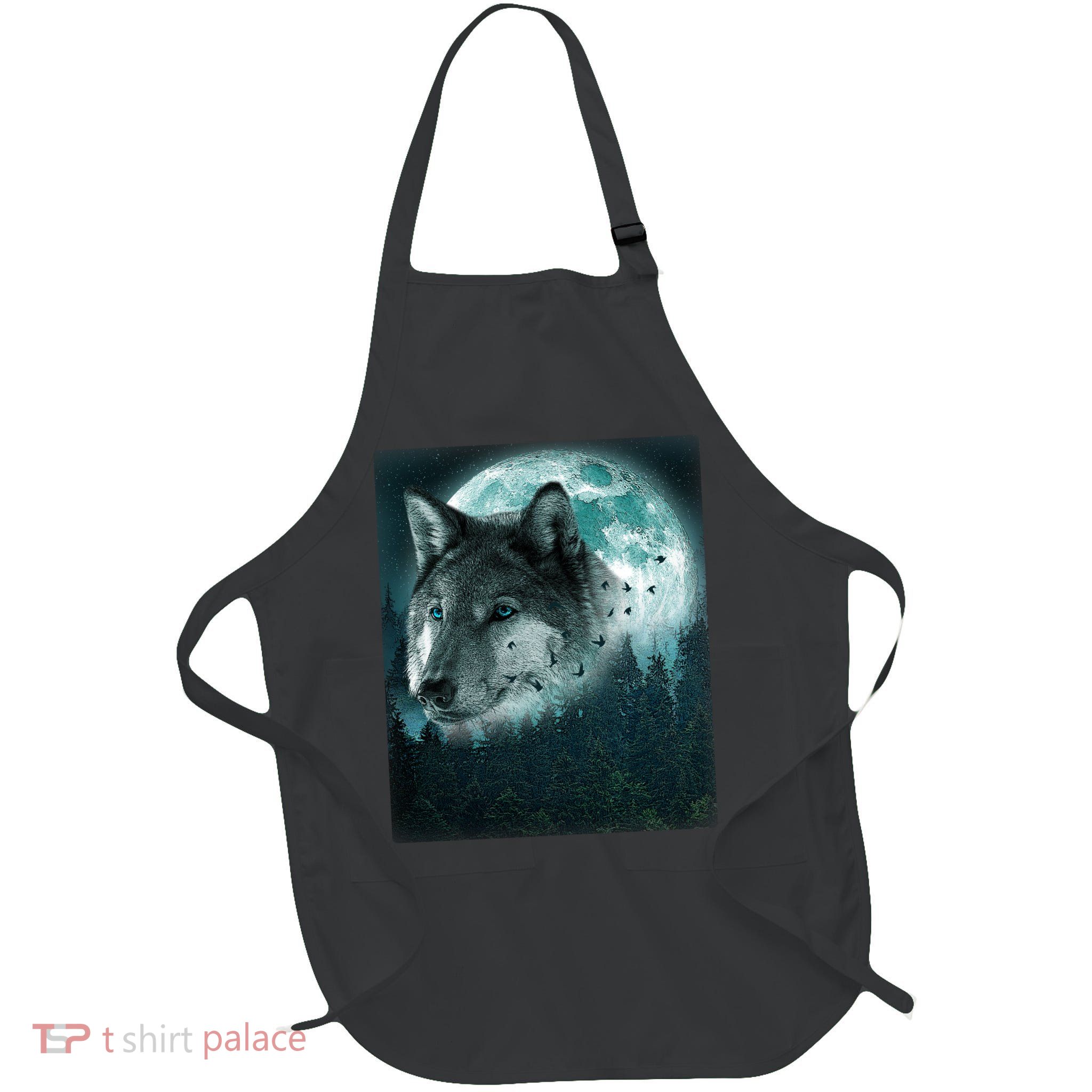 Wolf Moon Forest Wilderness  Full-Length Apron With Pockets