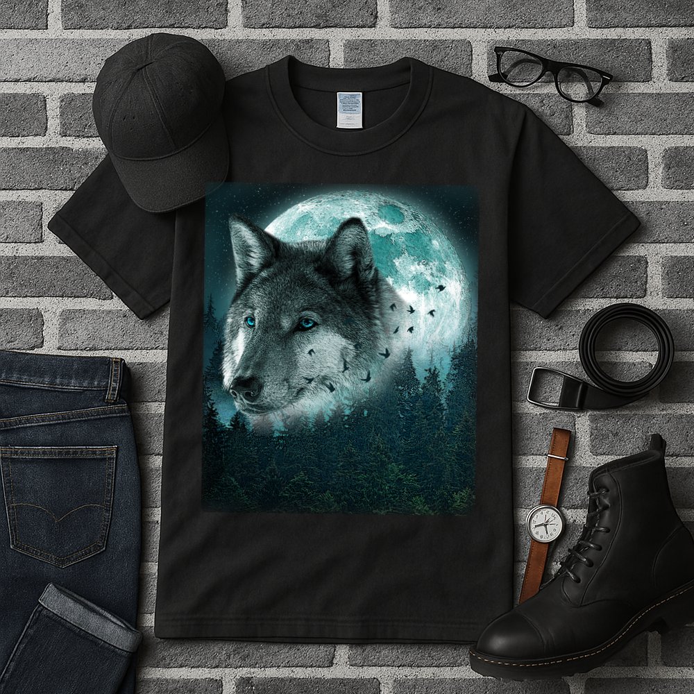 Wolf Moon Forest Wilderness  Tall T-Shirt
