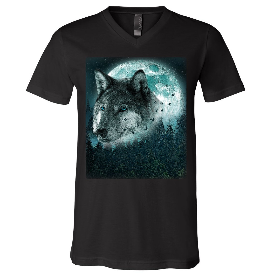 Wolf Moon Forest Wilderness  V-Neck T-Shirt