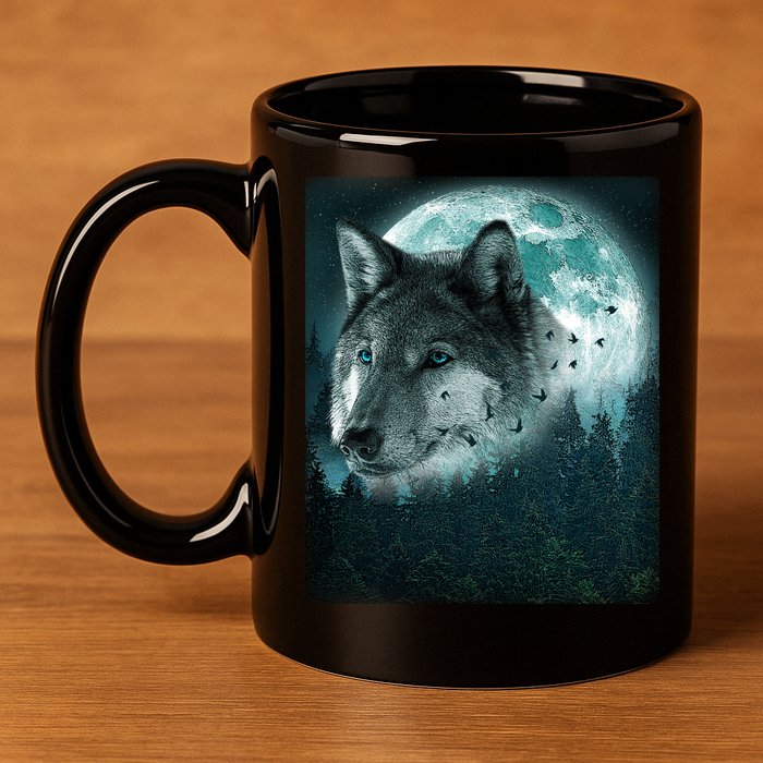 Wolf Moon Forest Wilderness  11oz C Handle Ceramic Mug