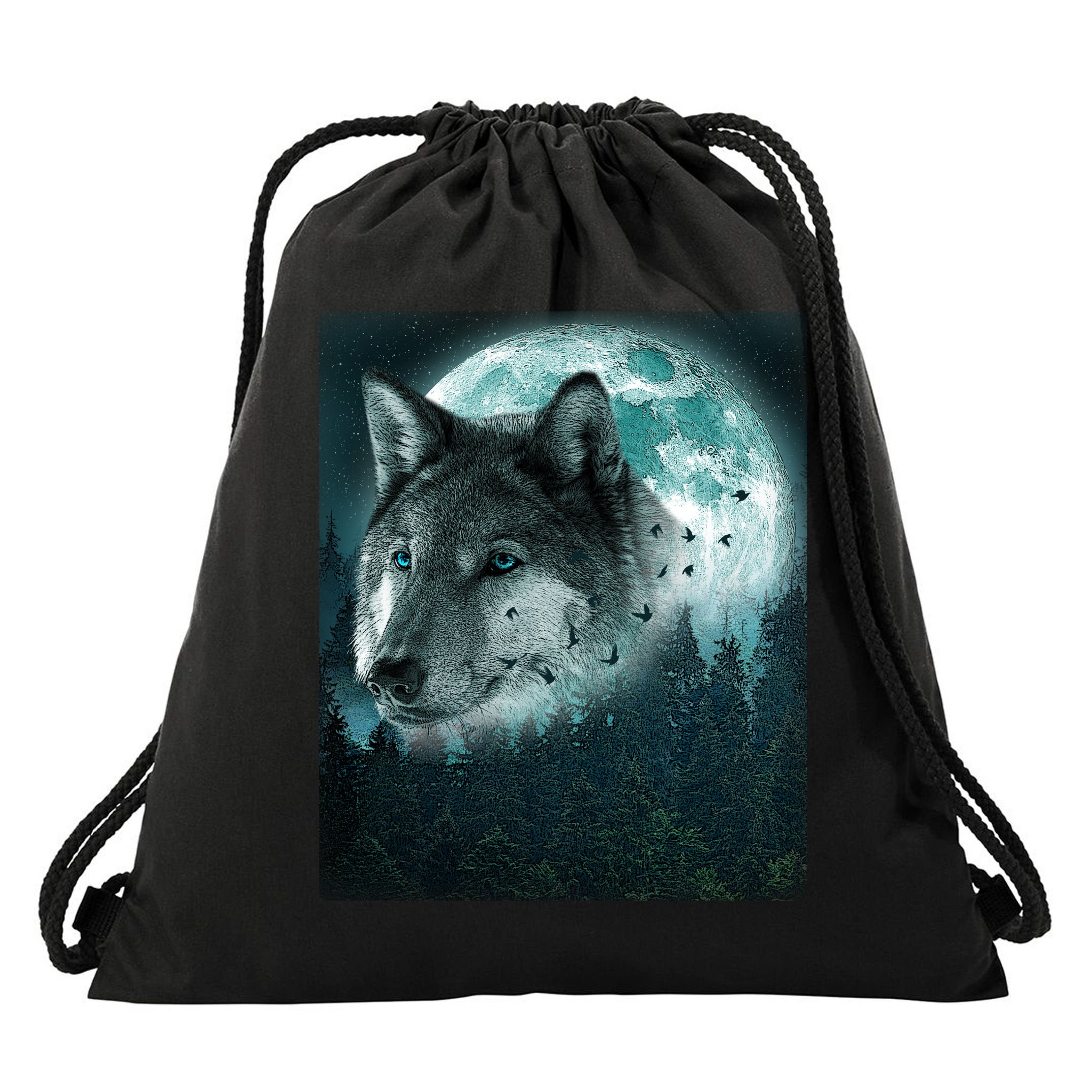 Wolf Moon Forest Wilderness  Drawstring Bag