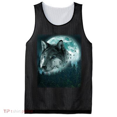 Wolf Moon Forest Wilderness  Mesh Reversible Basketball Jersey Tank
