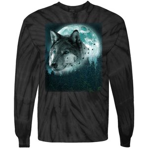 Wolf Moon Forest Wilderness  Tie-Dye Long Sleeve Shirt