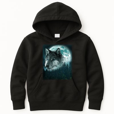 Wolf Moon Forest Wilderness  Kids Hoodie