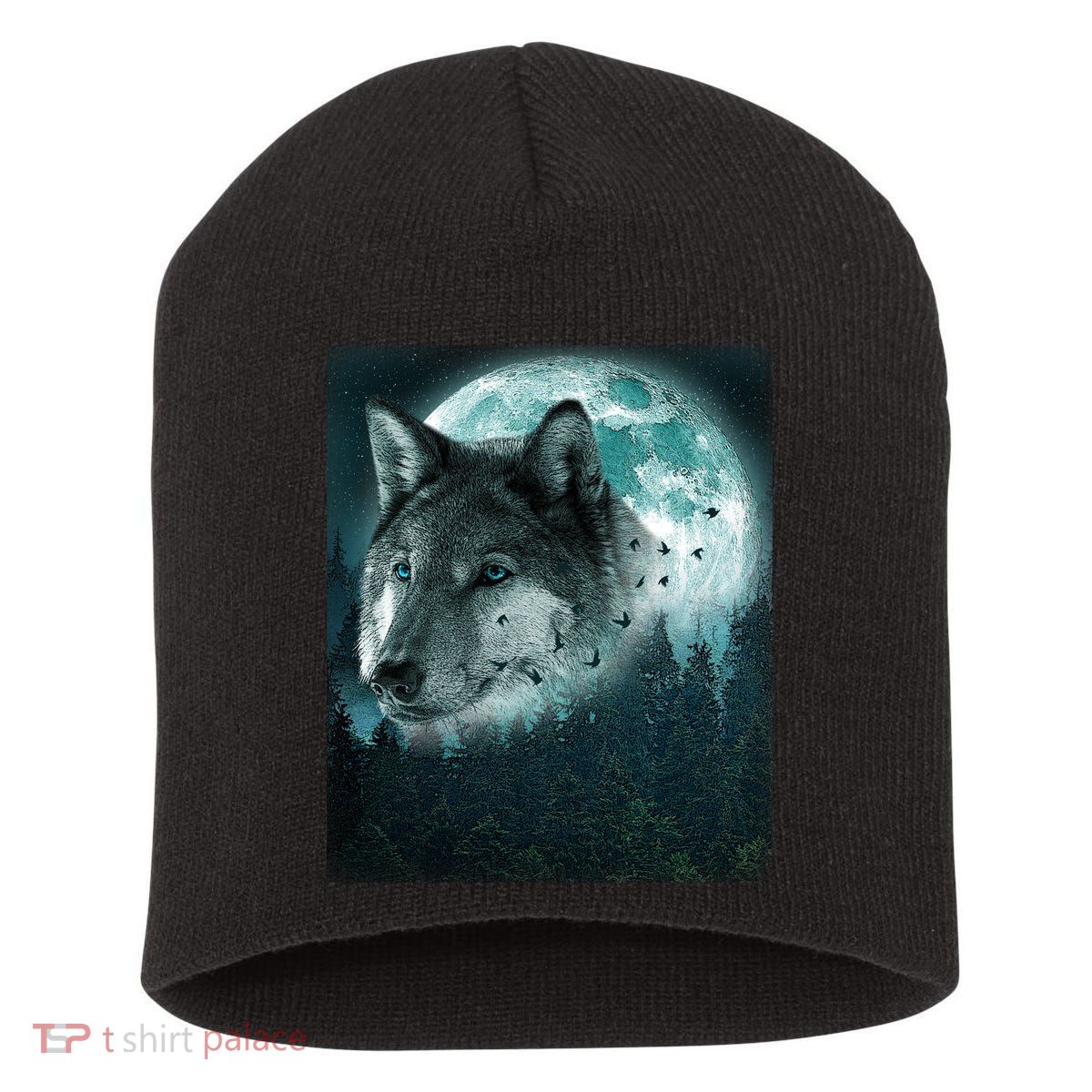 Wolf Moon Forest Wilderness  Short Acrylic Beanie