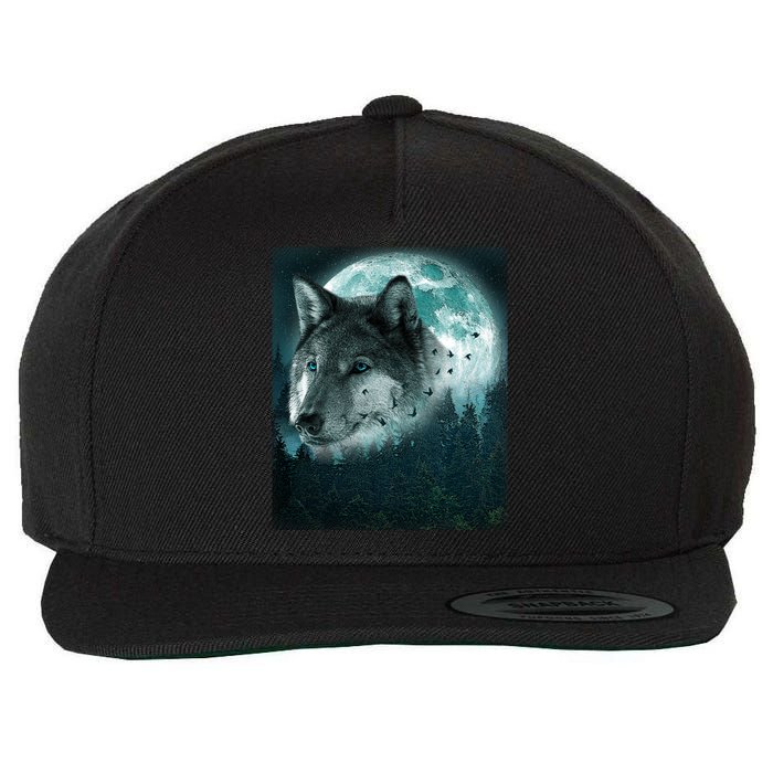 Wolf Moon Forest Wilderness  Wool Snapback Cap