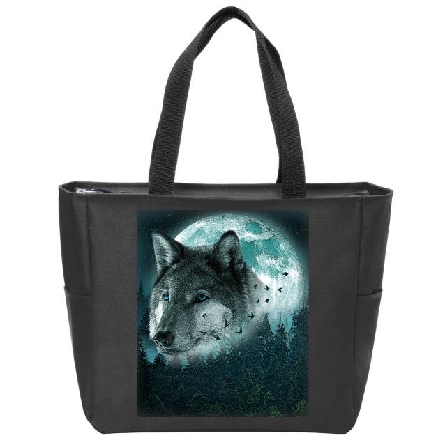 Wolf Moon Forest Wilderness  Zip Tote Bag