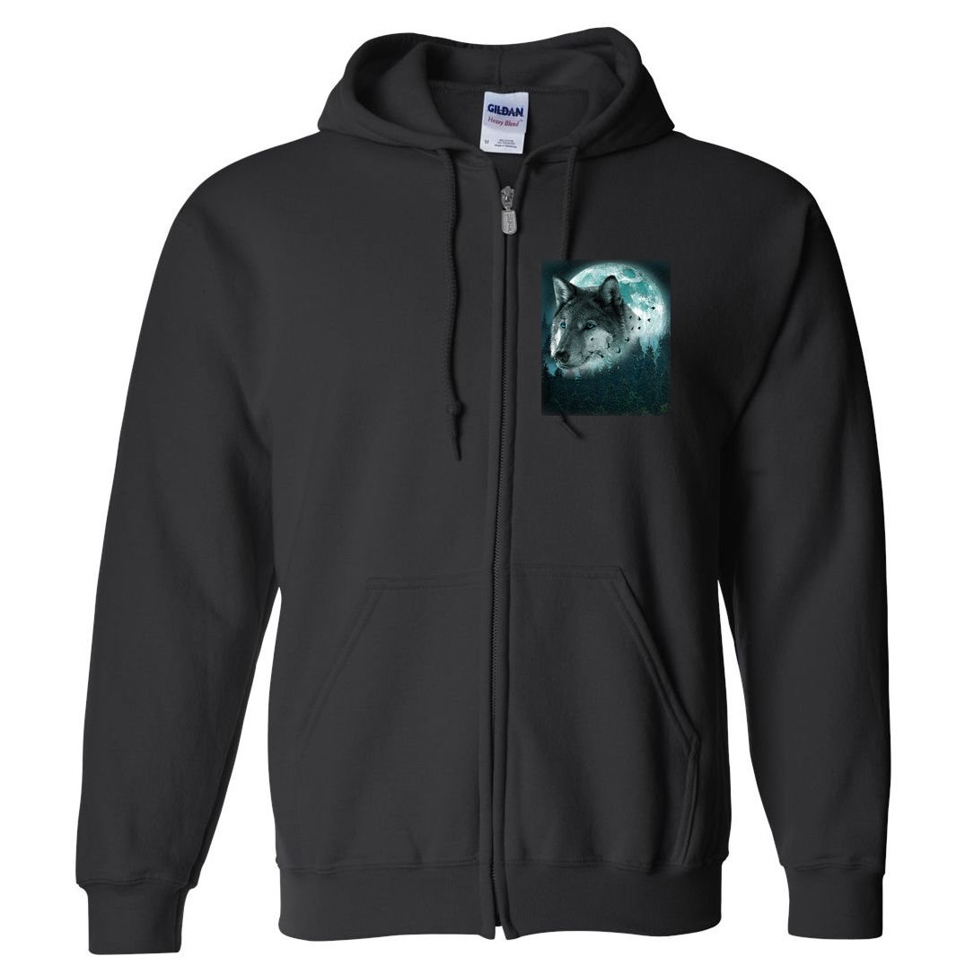 Wolf Moon Forest Wilderness  Full Zip Hoodie