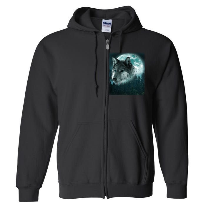 Wolf Moon Forest Wilderness  Full Zip Hoodie