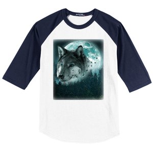 Wolf Moon Forest Wilderness  Baseball Sleeve Shirt