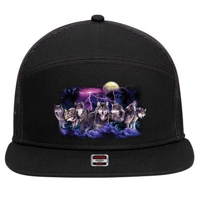 Wolf Night Hunt 7 Panel Mesh Trucker Snapback Hat