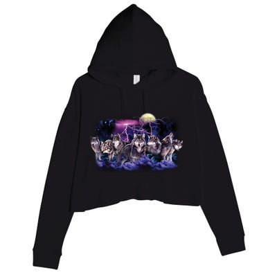 Wolf Night Hunt Crop Fleece Hoodie