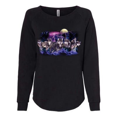 Wolf Night Hunt Womens California Wash Sweatshirt