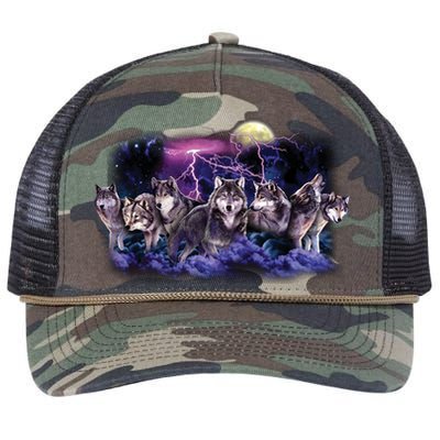 Wolf Night Hunt Retro Rope Trucker Hat Cap